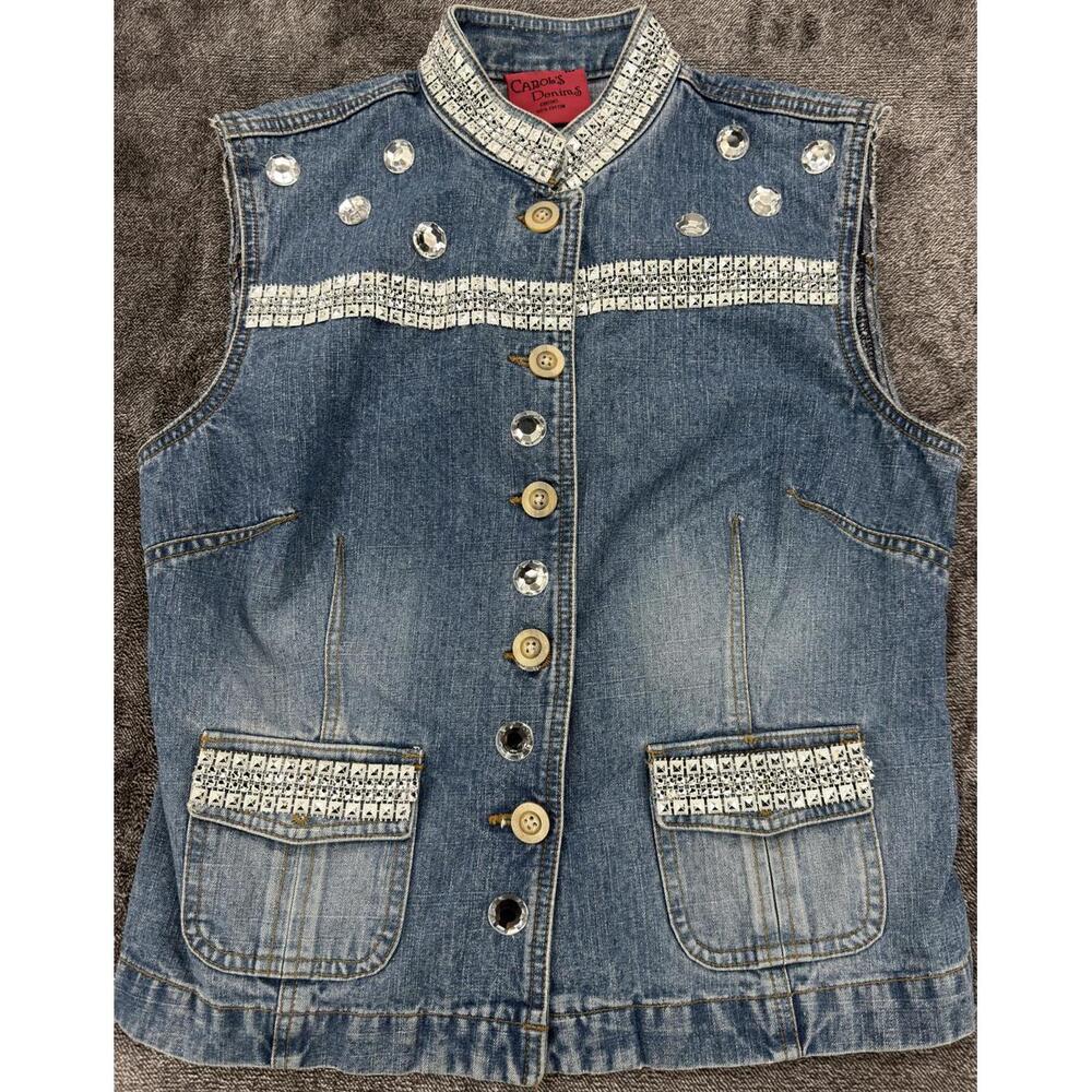 Embellished Denim Vest Medium Cotton Retro‎ Festival